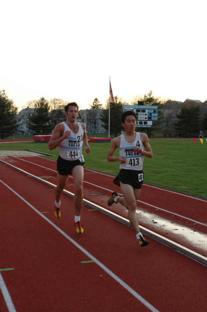 Neil Orfield and Justin Chung run together in the 5k.  Both set personal records.