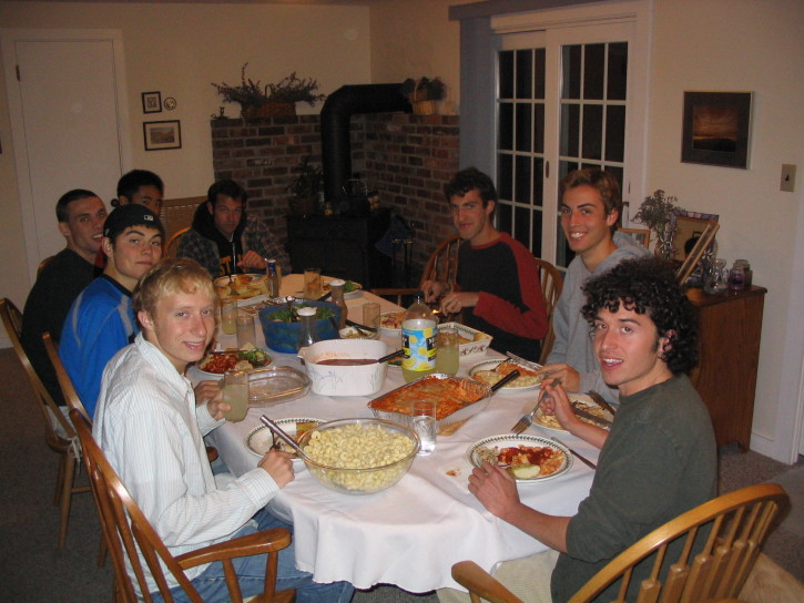 Kyle Doran, Chris Kantos, Matt Fortin, Justin Chung, Neil Orfield, Josh Kennedy, Dave Sorensen, Matt Lacey enjoying dinner at the Lacey's before Regionals