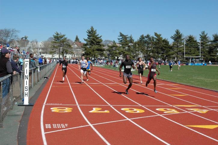Fred Jones and Marcus Boggis in the 100. Marcus pulled his hamstring