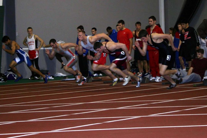 Start of Men's 55m Dash, Dave McCleary