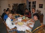 Kyle Doran, Chris Kantos, Matt Fortin, Justin Chung, Neil Orfield, Josh Kennedy, Dave Sorensen, Matt Lacey enjoying dinner at the Lacey's before Regionals