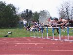 Jamil Ludd and Nate Scott go over a hurdle at NESCAC's