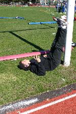 Mickey Ferri drains his legs before competition.