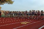 28 men take off from the start line in the 5000.  Running for Tufts are Nate Brigham, Matt Lacey, Matt Fortin, Mike Don, Neil Orfield, Justin Chung and Brendan McNeish.