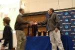 Josh Kennedy going up to be presented with the 32nd place trophy